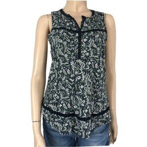 Lucky Brand Sleeveless Black White Floral Crochet Accent Blouse - Small - NWT